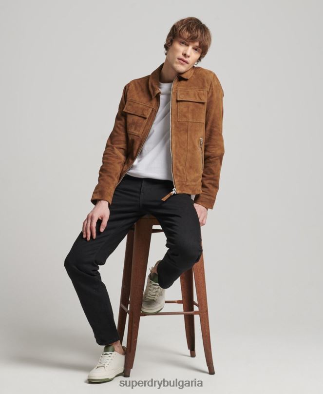 Superdry облекло N00H921 кафяво мъже велурено яке от 70-те години на Studios