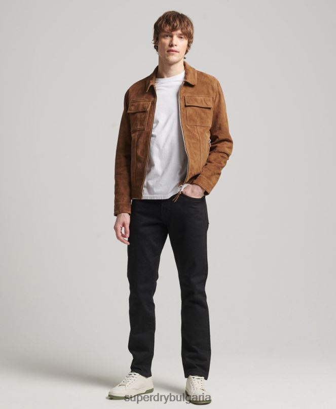 Superdry облекло N00H921 кафяво мъже велурено яке от 70-те години на Studios