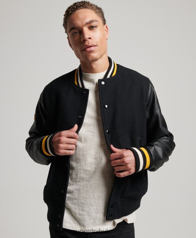 Superdry облекло N00H927 тъмно сив мъже винтидж яке от колежански бомбър