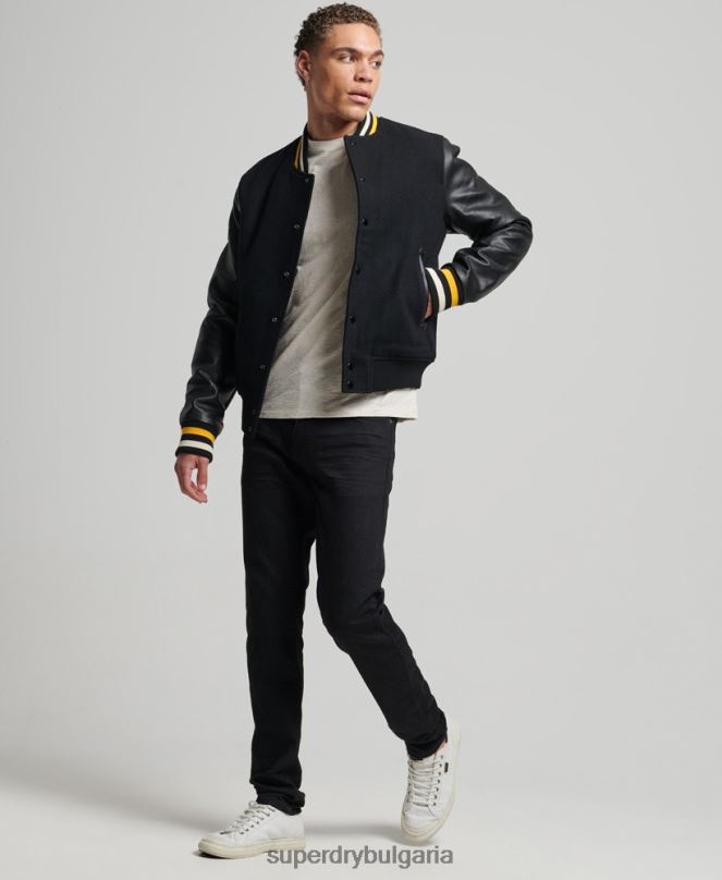 Superdry облекло N00H927 тъмно сив мъже винтидж яке от колежански бомбър