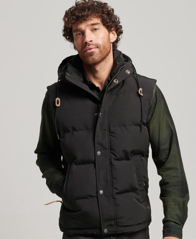 Superdry облекло N00H929 черен мъже жилетка с качулка Everest