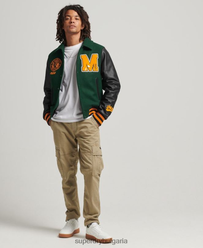 Superdry облекло N00H933 зелено мъже яке тип бомбър с кръпка на колеж