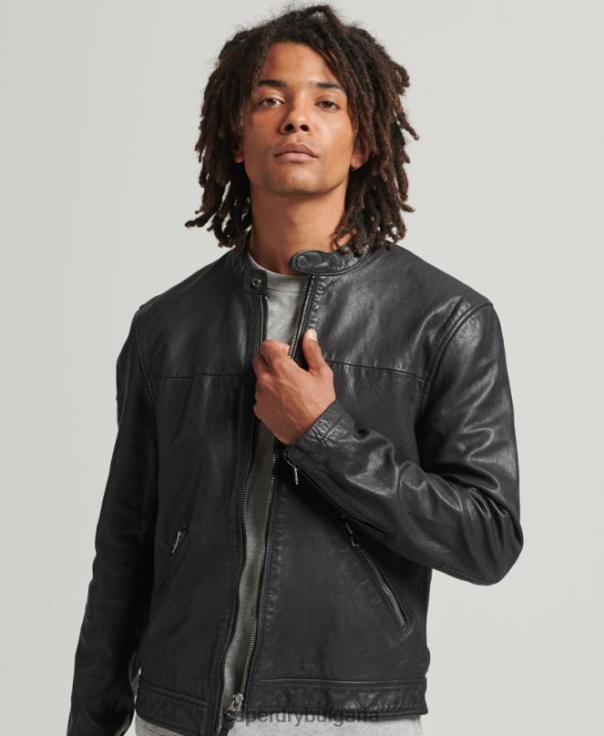 Superdry облекло N00H937 черен мъже наследствено спортно състезателно кожено яке