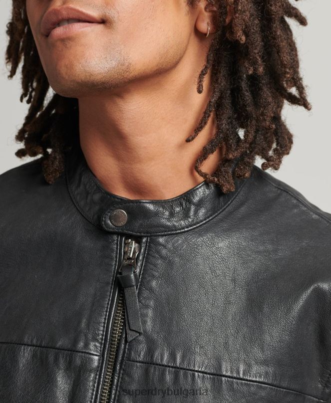 Superdry облекло N00H937 черен мъже наследствено спортно състезателно кожено яке