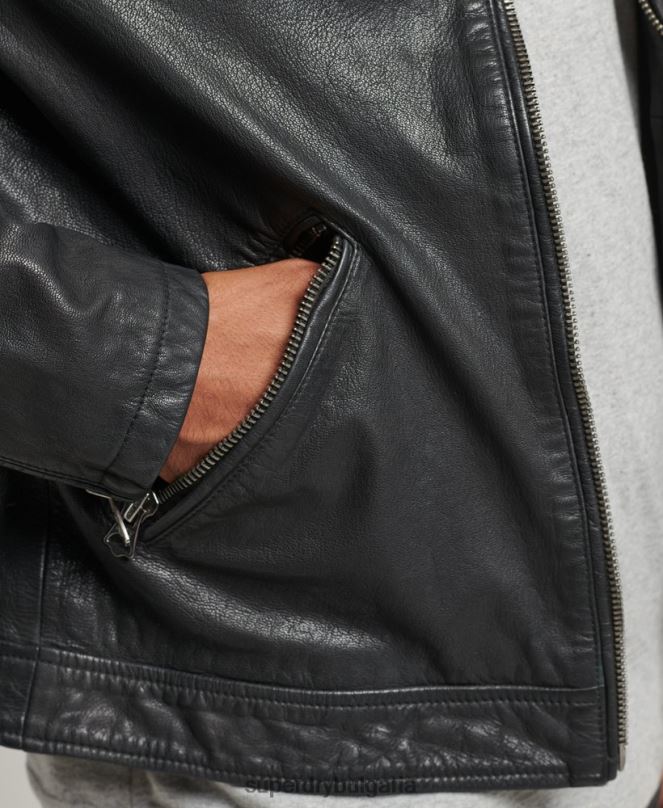 Superdry облекло N00H937 черен мъже наследствено спортно състезателно кожено яке