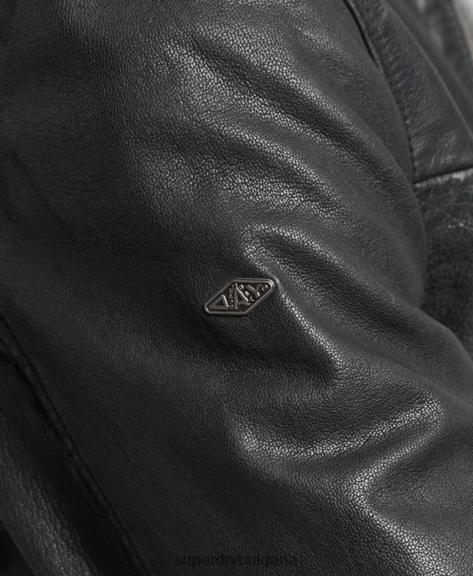 Superdry облекло N00H937 черен мъже наследствено спортно състезателно кожено яке