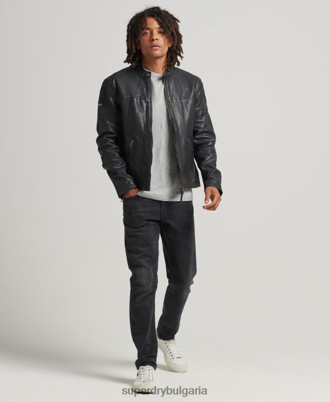 Superdry облекло N00H937 черен мъже наследствено спортно състезателно кожено яке