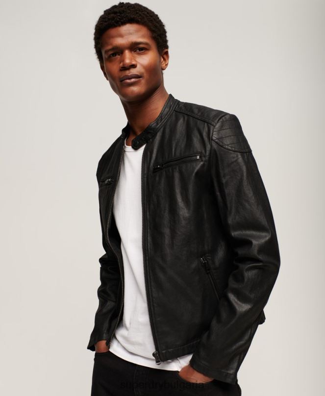 Superdry облекло N00H945 черен мъже дънково състезателно яке с винтидж покритие