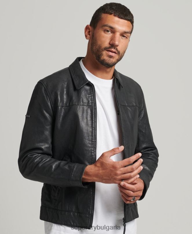 Superdry облекло N00H948 черен мъже прилепнало треньорско кожено яке