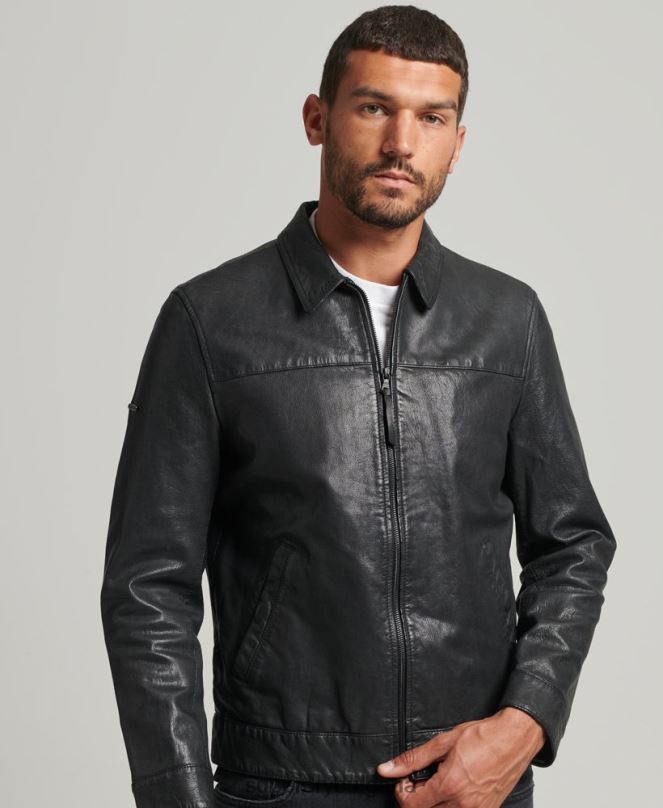 Superdry облекло N00H948 черен мъже прилепнало треньорско кожено яке
