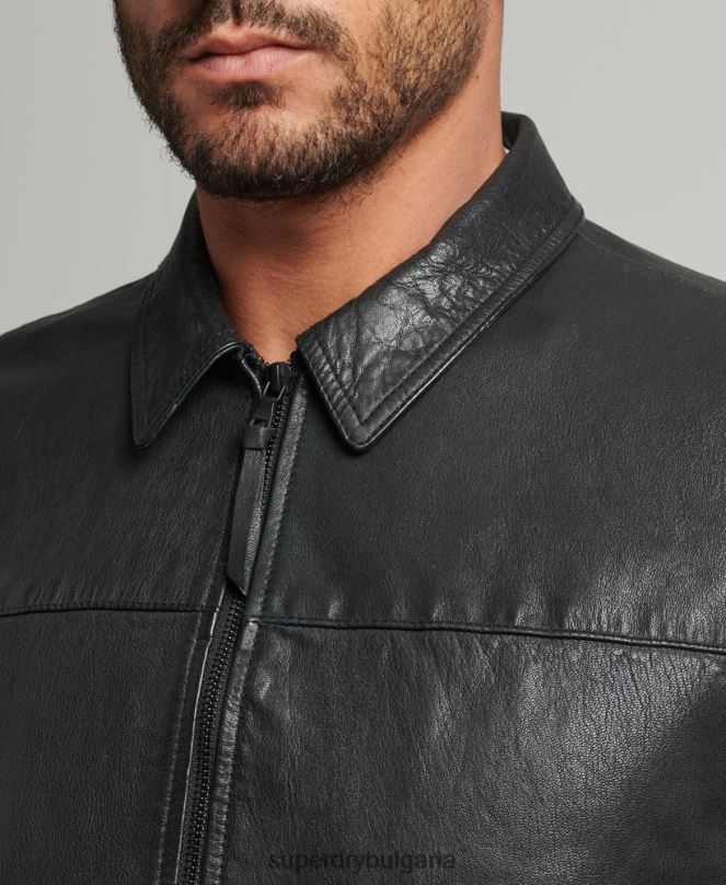Superdry облекло N00H948 черен мъже прилепнало треньорско кожено яке