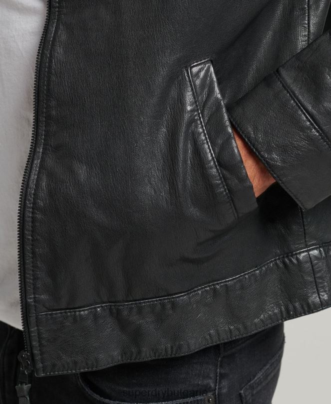 Superdry облекло N00H948 черен мъже прилепнало треньорско кожено яке