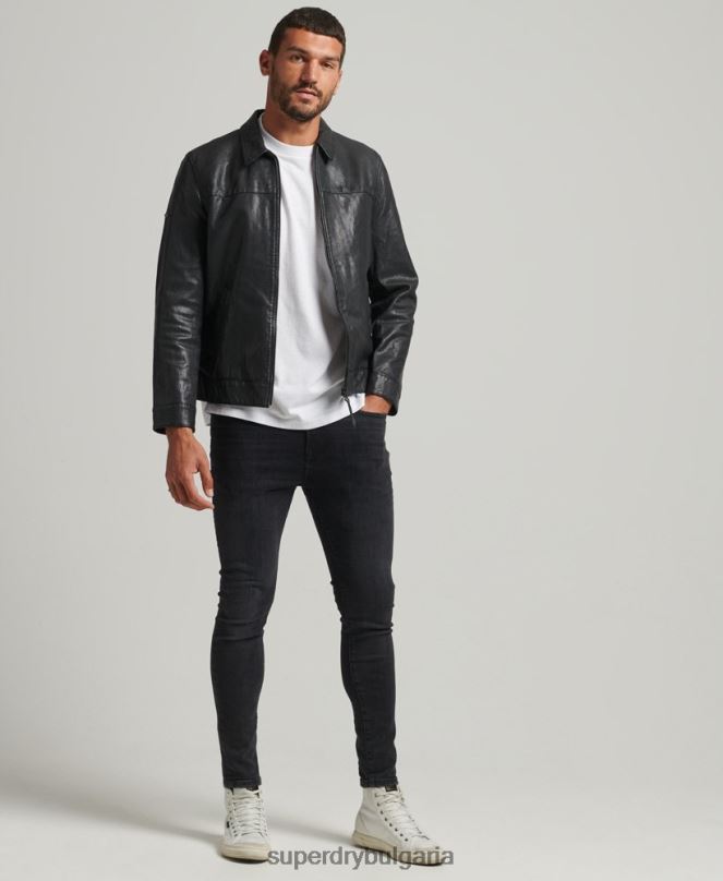Superdry облекло N00H948 черен мъже прилепнало треньорско кожено яке