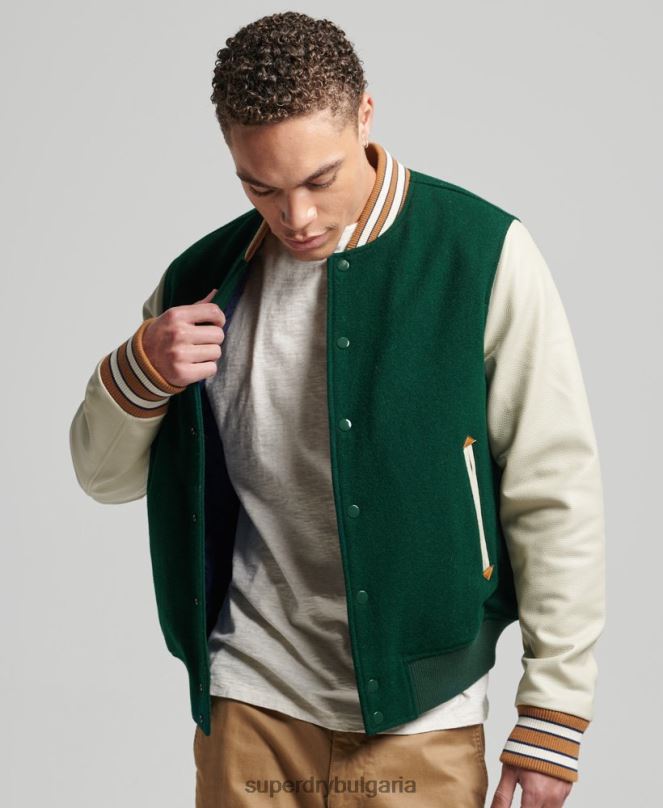 Superdry облекло N00H951 зелено мъже винтидж яке от колежански бомбър
