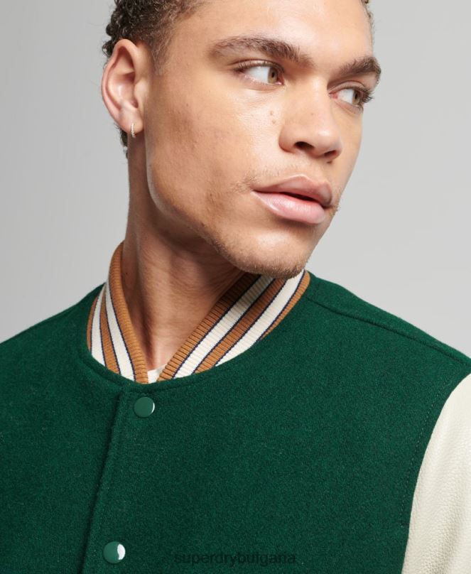 Superdry облекло N00H951 зелено мъже винтидж яке от колежански бомбър