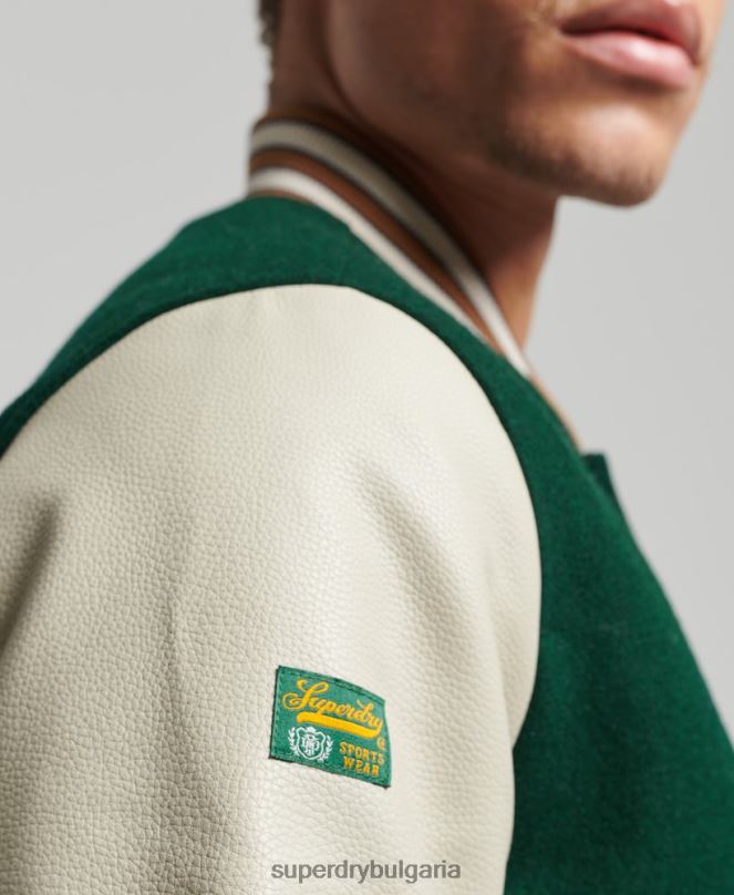 Superdry облекло N00H951 зелено мъже винтидж яке от колежански бомбър