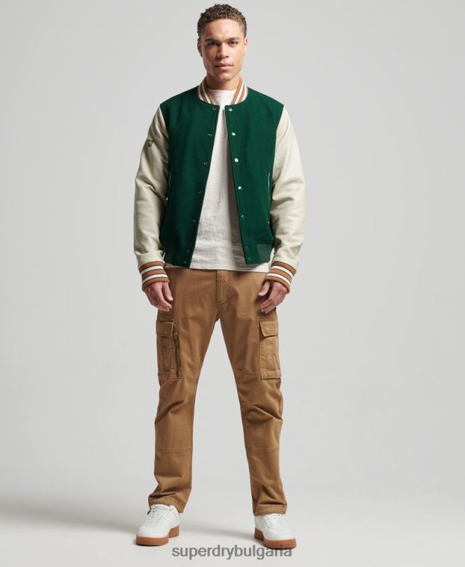 Superdry облекло N00H951 зелено мъже винтидж яке от колежански бомбър