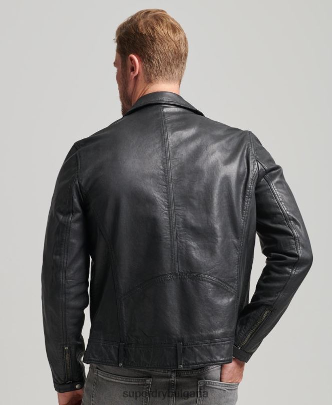 Superdry облекло N00H953 черен мъже кожено мотоциклетско яке