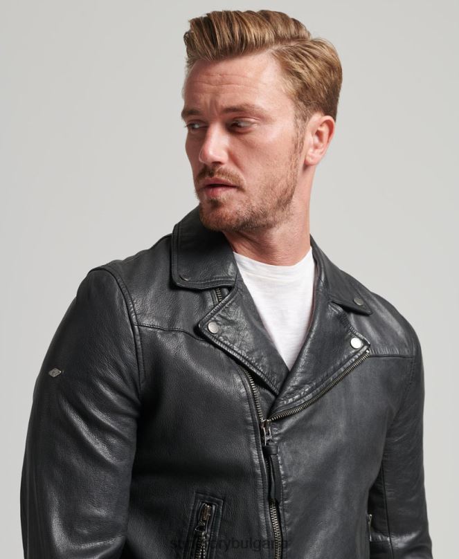 Superdry облекло N00H953 черен мъже кожено мотоциклетско яке