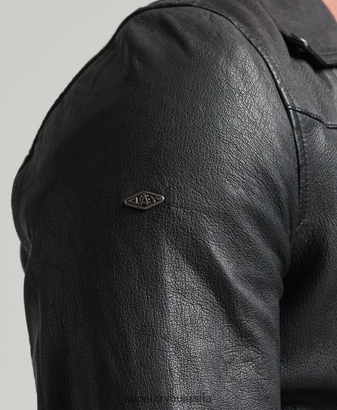 Superdry облекло N00H953 черен мъже кожено мотоциклетско яке