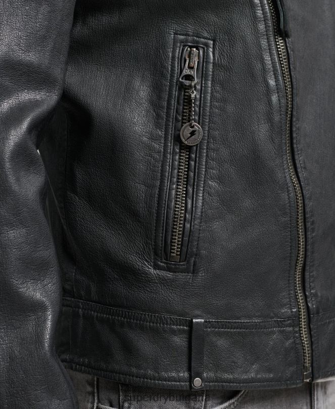 Superdry облекло N00H953 черен мъже кожено мотоциклетско яке