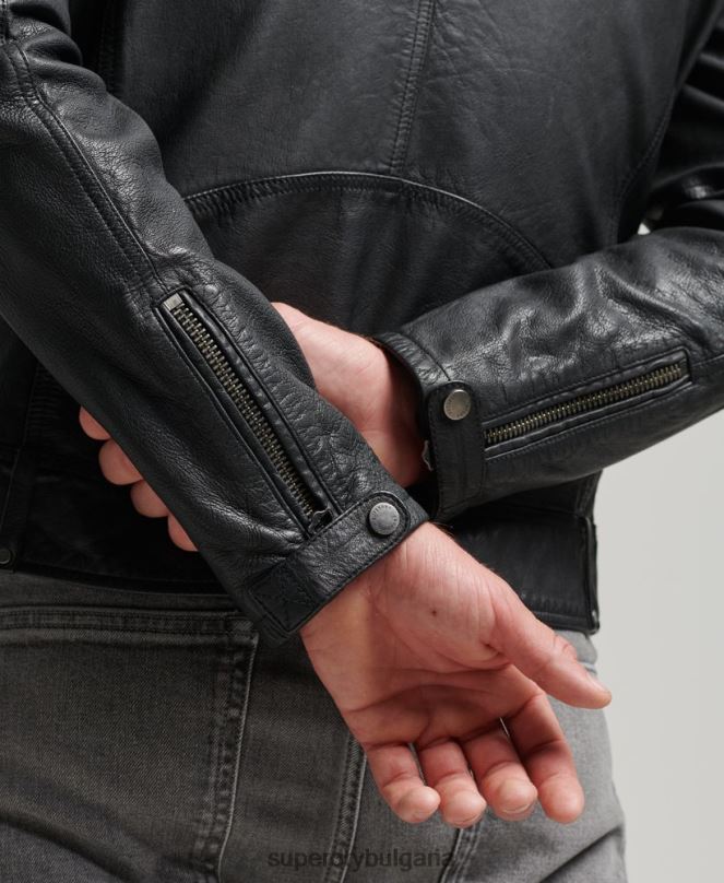 Superdry облекло N00H953 черен мъже кожено мотоциклетско яке