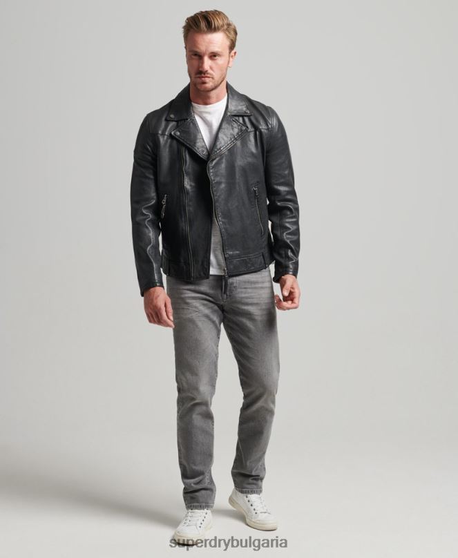 Superdry облекло N00H953 черен мъже кожено мотоциклетско яке