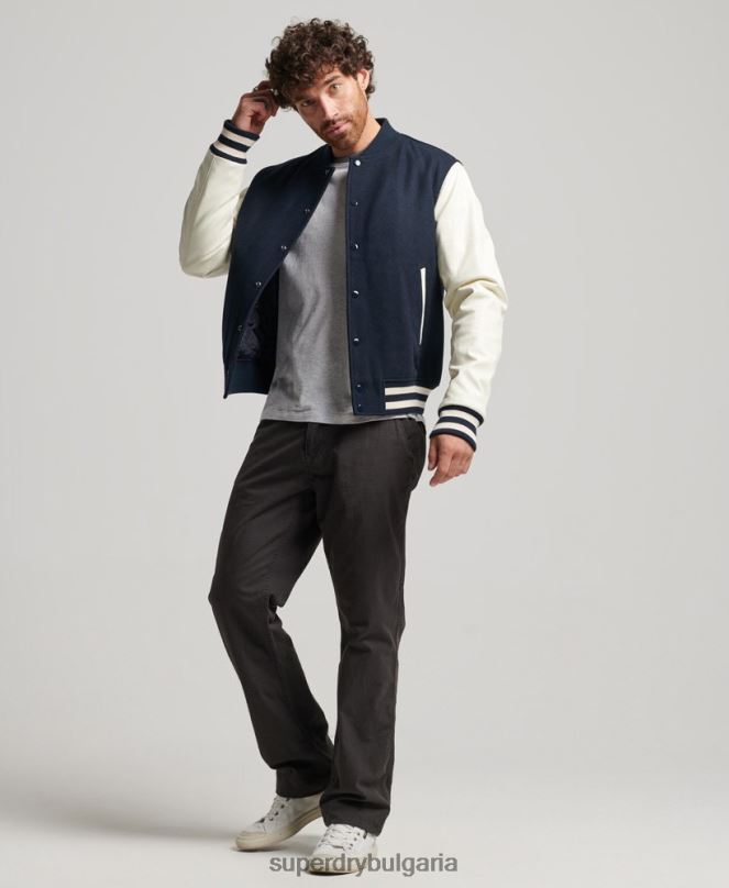 Superdry облекло N00H954 военноморски флот мъже бомбър яке от колежански университет