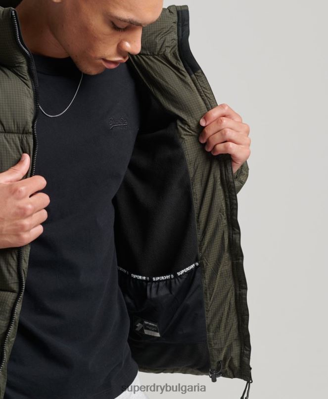 Superdry облекло N00H956 зелено мъже спортно пухено яке без качулка