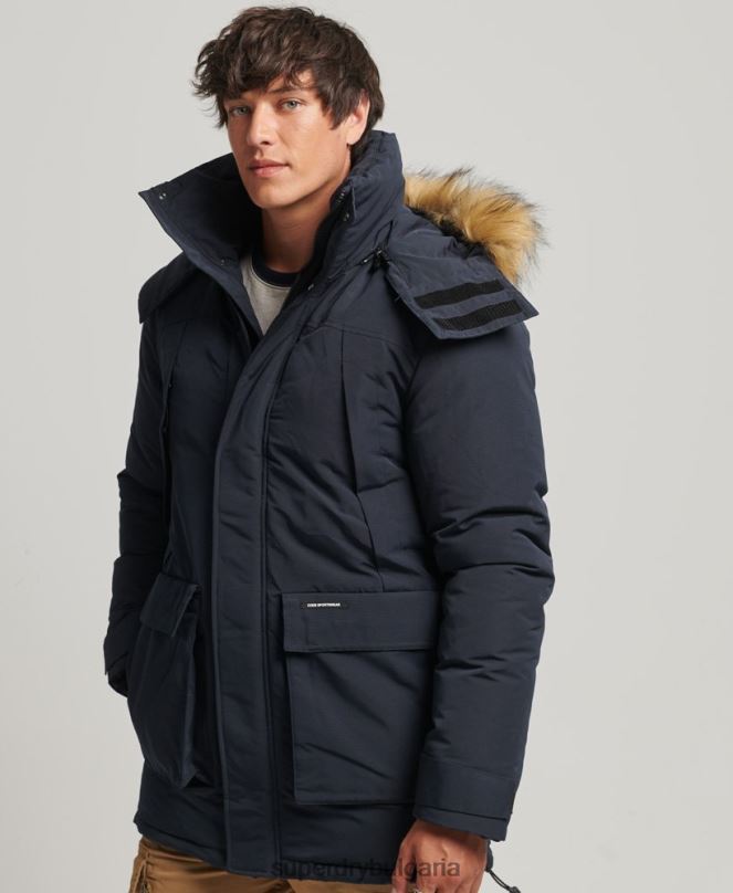 Superdry облекло N00H957 военноморски флот мъже яке everest parka с изкуствена кожа и качулка