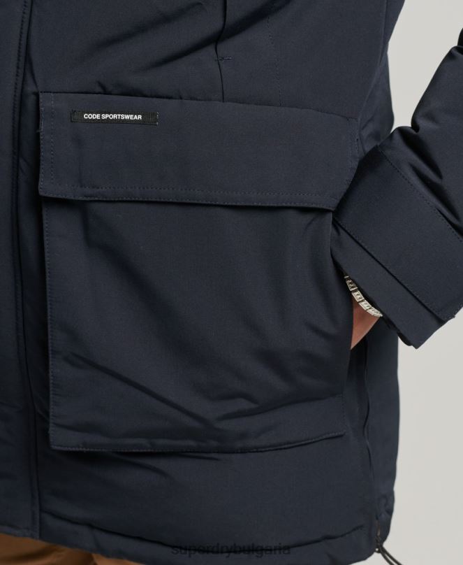 Superdry облекло N00H957 военноморски флот мъже яке everest parka с изкуствена кожа и качулка
