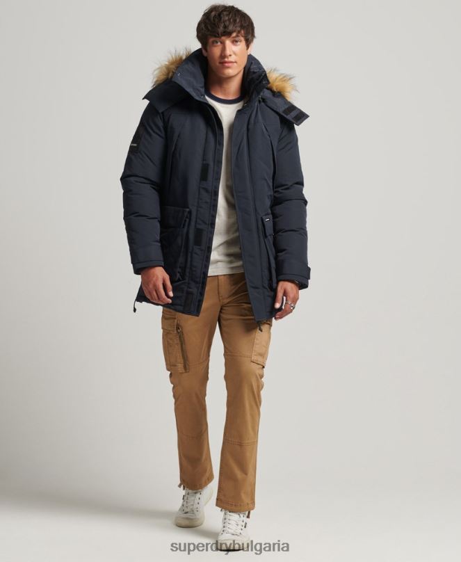 Superdry облекло N00H957 военноморски флот мъже яке everest parka с изкуствена кожа и качулка