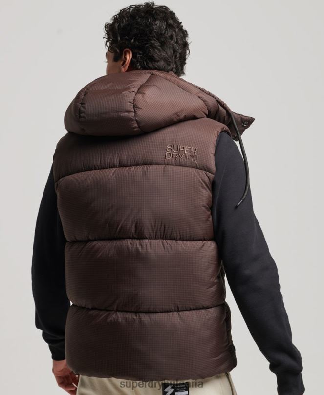 Superdry облекло N00H958 кафяво мъже жилетка с кратка подплата