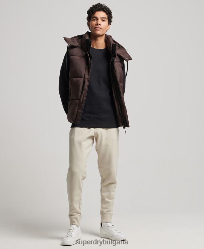 Superdry облекло N00H958 кафяво мъже жилетка с кратка подплата
