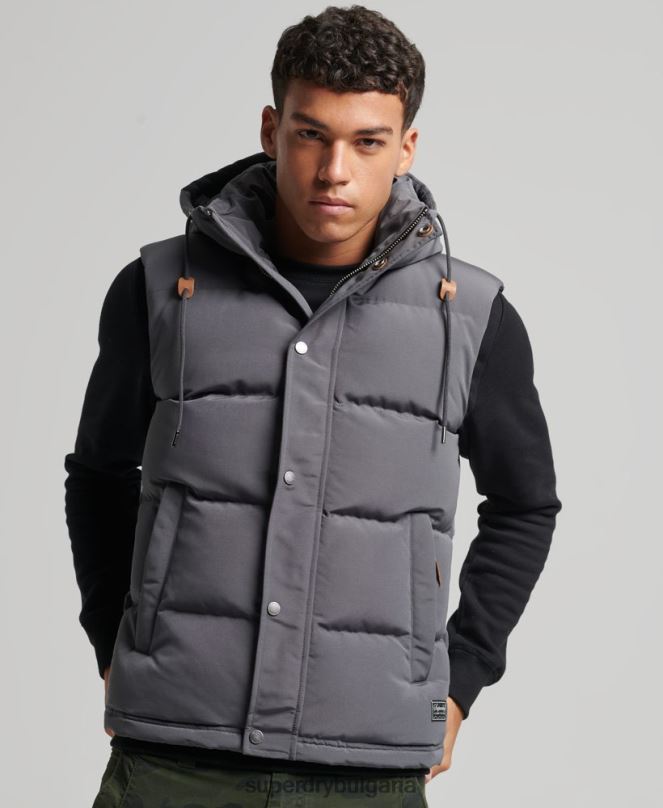 Superdry облекло N00H963 тъмно сив мъже жилетка с качулка Everest