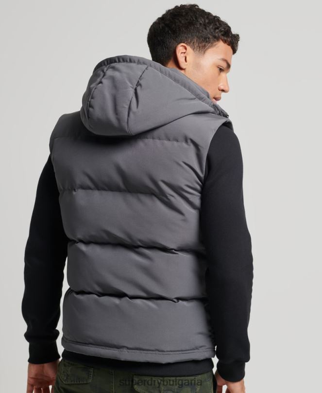 Superdry облекло N00H963 тъмно сив мъже жилетка с качулка Everest