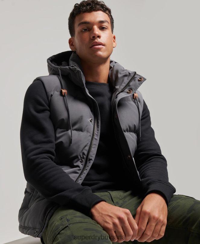 Superdry облекло N00H963 тъмно сив мъже жилетка с качулка Everest