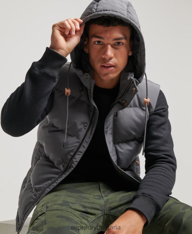 Superdry облекло N00H963 тъмно сив мъже жилетка с качулка Everest