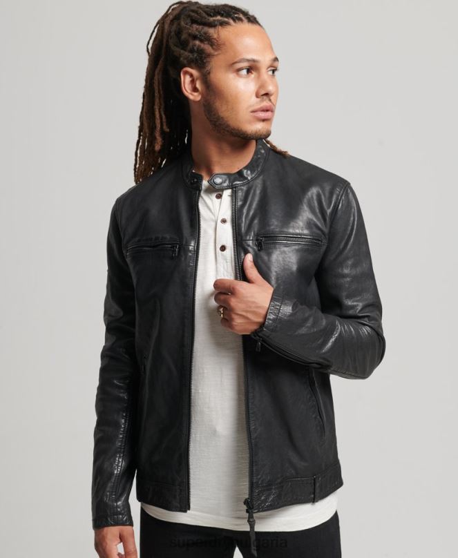 Superdry облекло N00H967 черен мъже кожено състезателно яке Studios