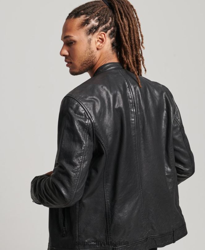 Superdry облекло N00H967 черен мъже кожено състезателно яке Studios