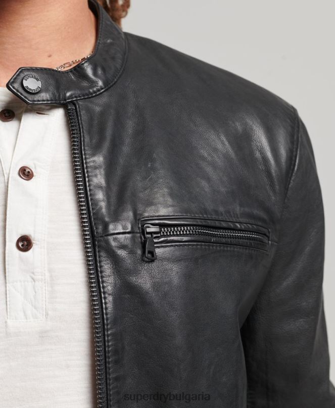 Superdry облекло N00H967 черен мъже кожено състезателно яке Studios