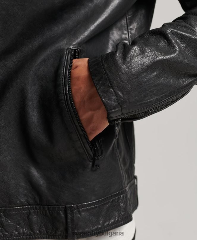 Superdry облекло N00H967 черен мъже кожено състезателно яке Studios