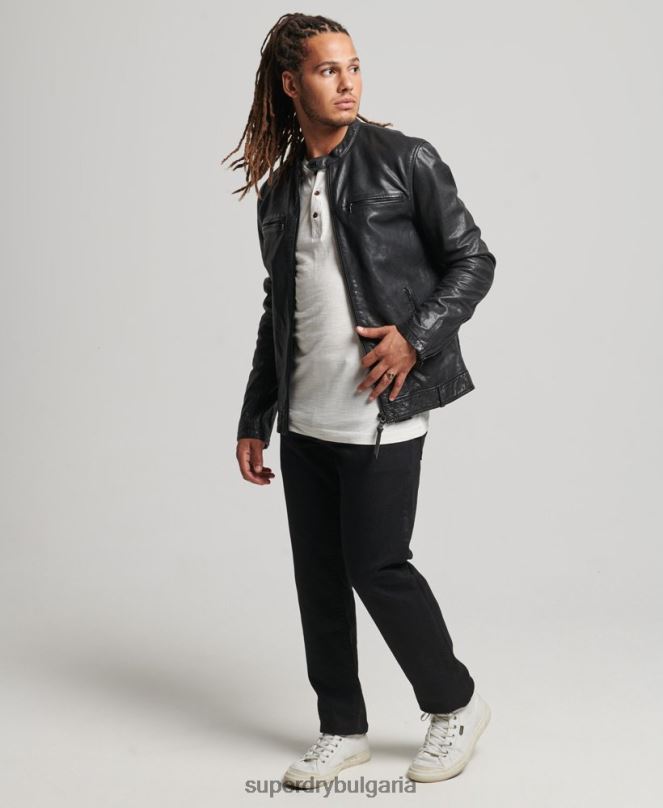 Superdry облекло N00H967 черен мъже кожено състезателно яке Studios