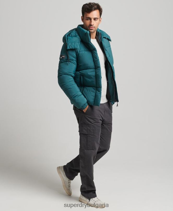 Superdry облекло N00H973 зелено мъже късо яке с подплатена линия