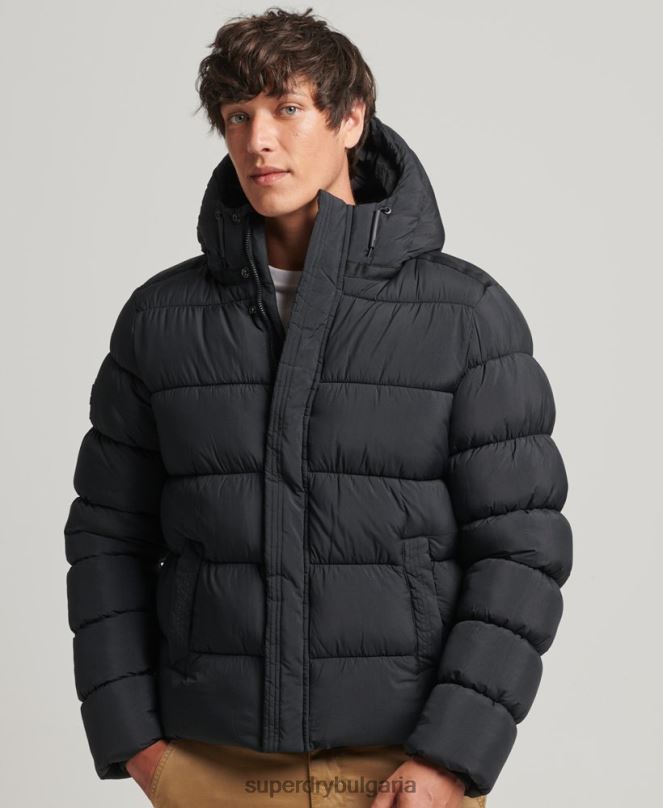 Superdry облекло N00H978 черен мъже спортно пухено яке с качулка xpd
