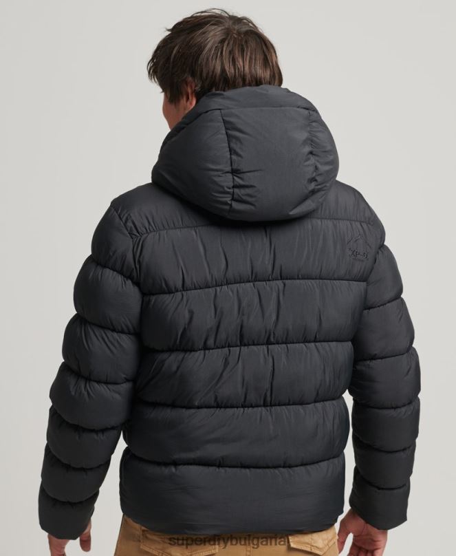 Superdry облекло N00H978 черен мъже спортно пухено яке с качулка xpd