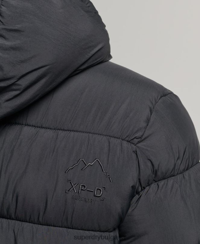 Superdry облекло N00H978 черен мъже спортно пухено яке с качулка xpd