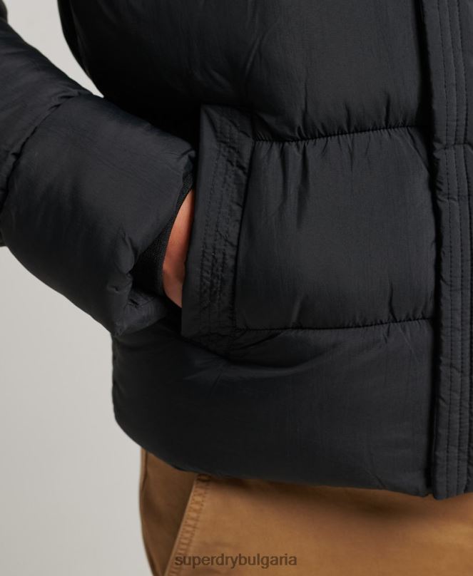 Superdry облекло N00H978 черен мъже спортно пухено яке с качулка xpd