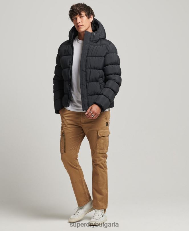 Superdry облекло N00H978 черен мъже спортно пухено яке с качулка xpd