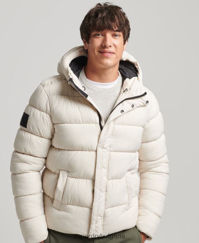 Superdry облекло N00H980 сметана мъже спортно пухено яке с качулка xpd